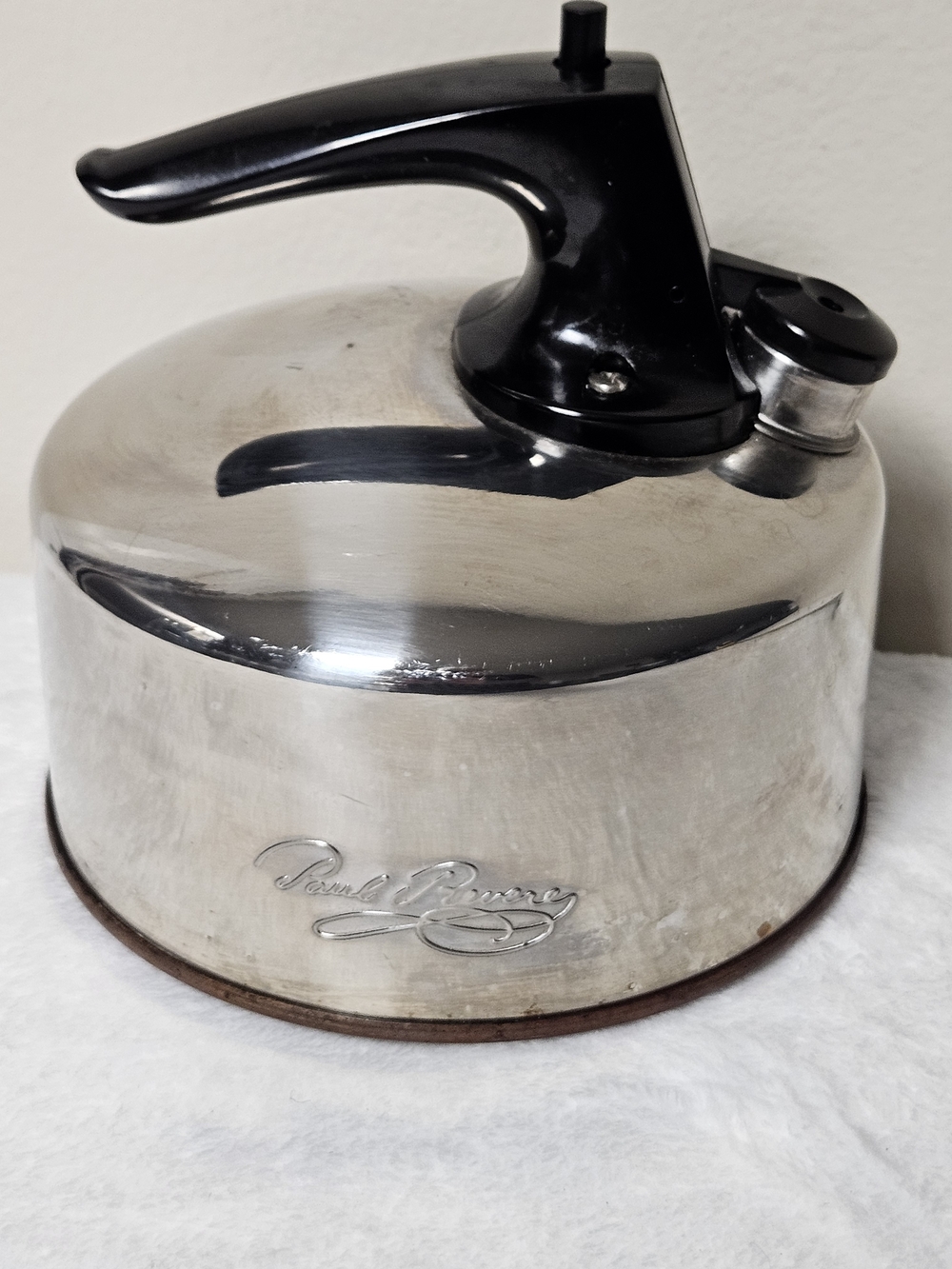Vintage Revere Stainless Steel Whistling Tea Kettle Copper Bottom.